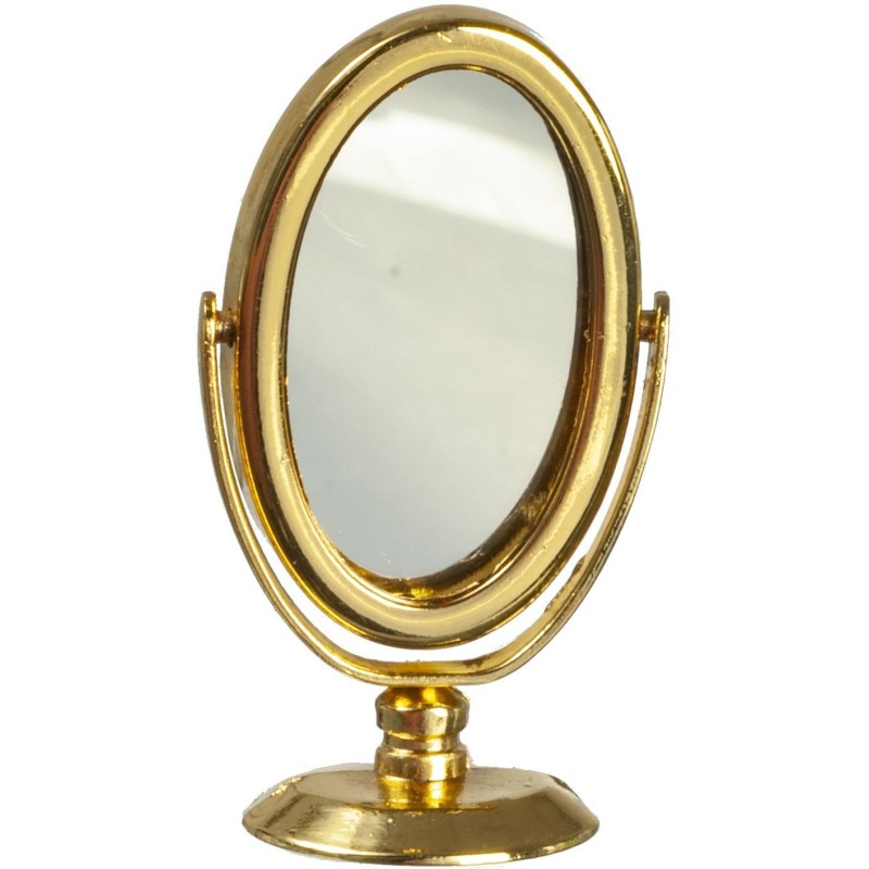 Dolls House Large Gold Table Mirror on Stand Miniature Bedroom Accessory 1:12