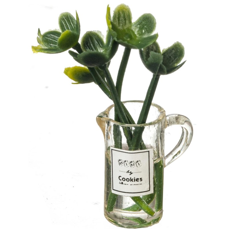 Dolls House Green Flowers in Clear Vase Miniature Garden Accessory 1:12 Scale
