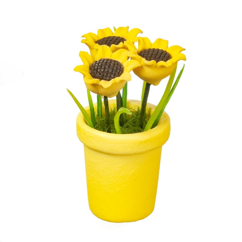 Dolls House Sunflowers in Yellow Pot Miniature Garden Accessory 1:12 Scale