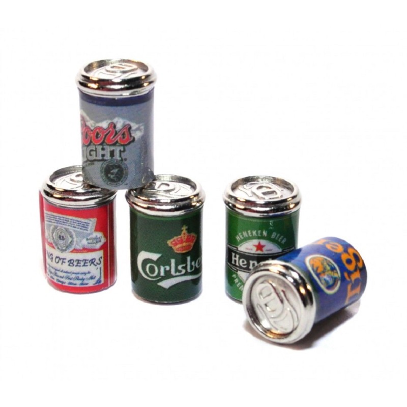Dolls House 5 Beer Cans Ale Tins Miniature 1:12 Metal Pub Drinks Shop Accessory