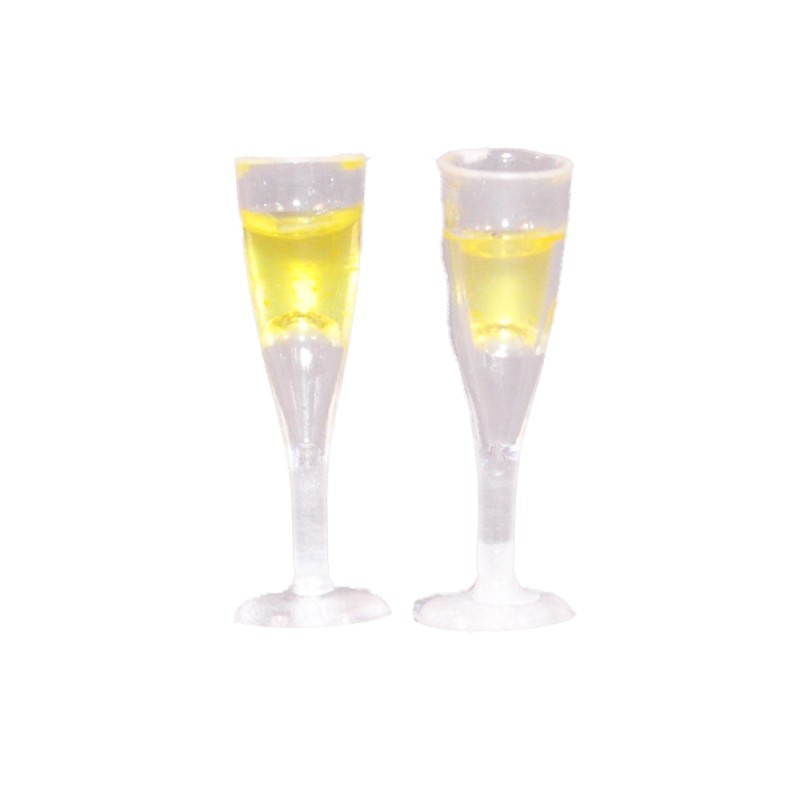 Dolls House 2 Full Champagne Flutes Prosecco Glasses Pub Bar Dining Accessory