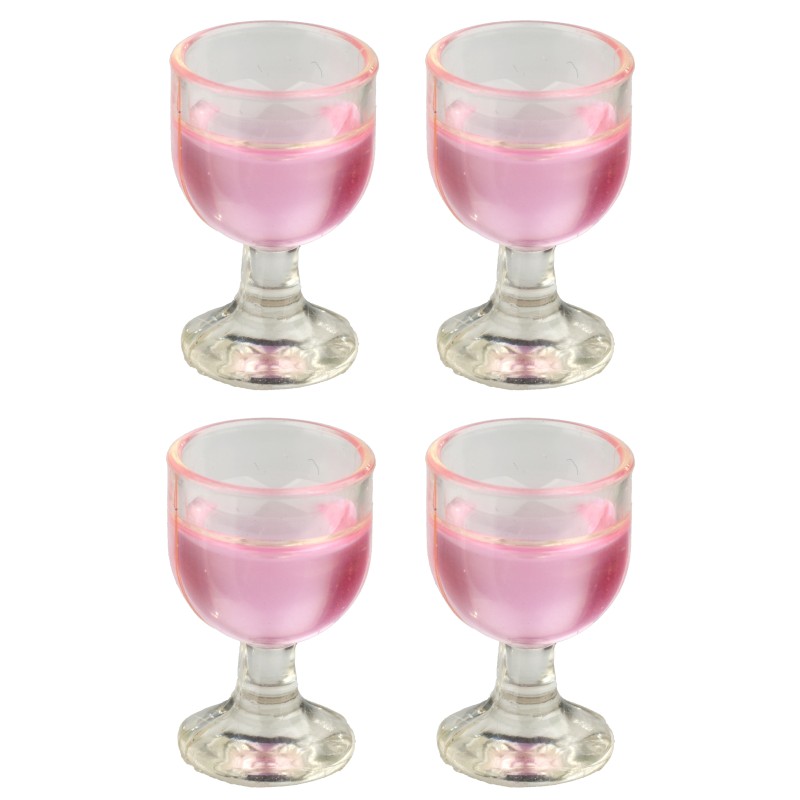 Dolls House 4 Glasses of Pink Rose Wine Miniature Dining Room Pub Bar Accessory