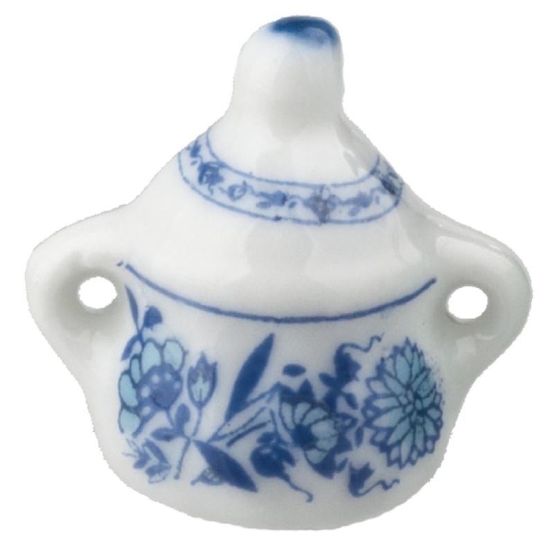 Dolls House Blue Floral Sugar Bowl Dish Miniature Delft Kitchen Dining Accessory