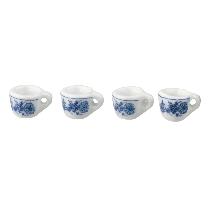 Dolls House 4 Blue Floral Cups Mugs Miniature Delft Kitchen Dining Accessory