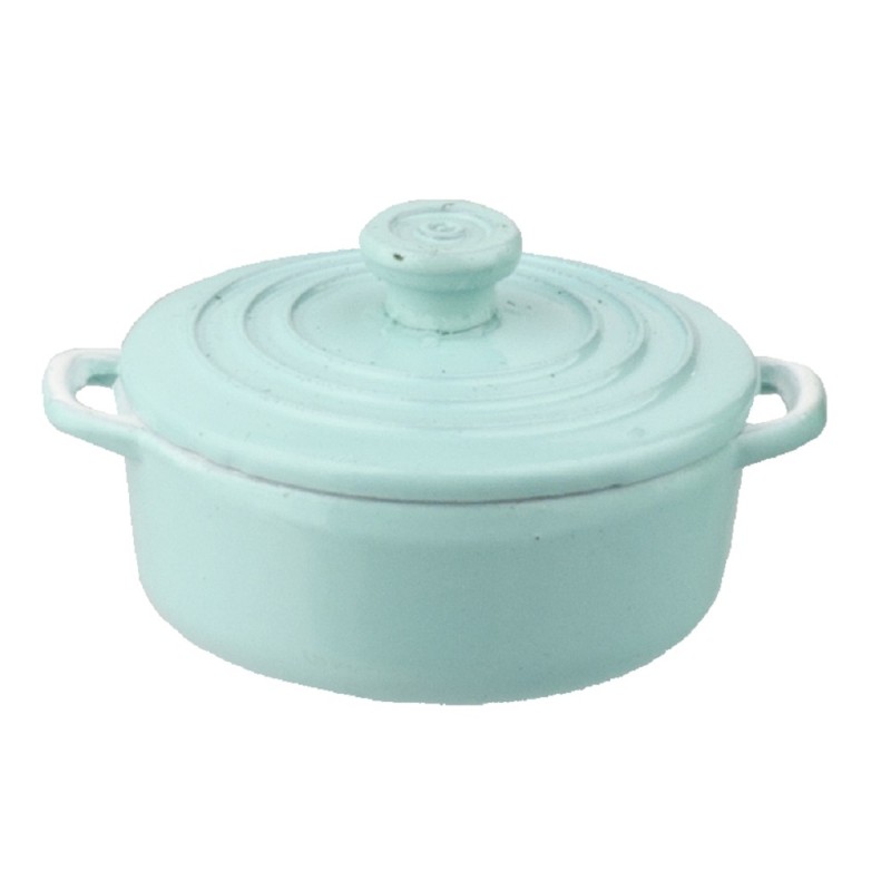 Dolls House Blue Dutch Oven Stock Pot Cooking Dish Miniature Kitchen Accessory