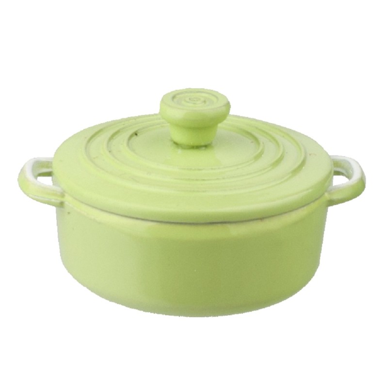 Dolls House Green Dutch Oven Stock Pot Cooking Dish Miniature Kitchen Accessory