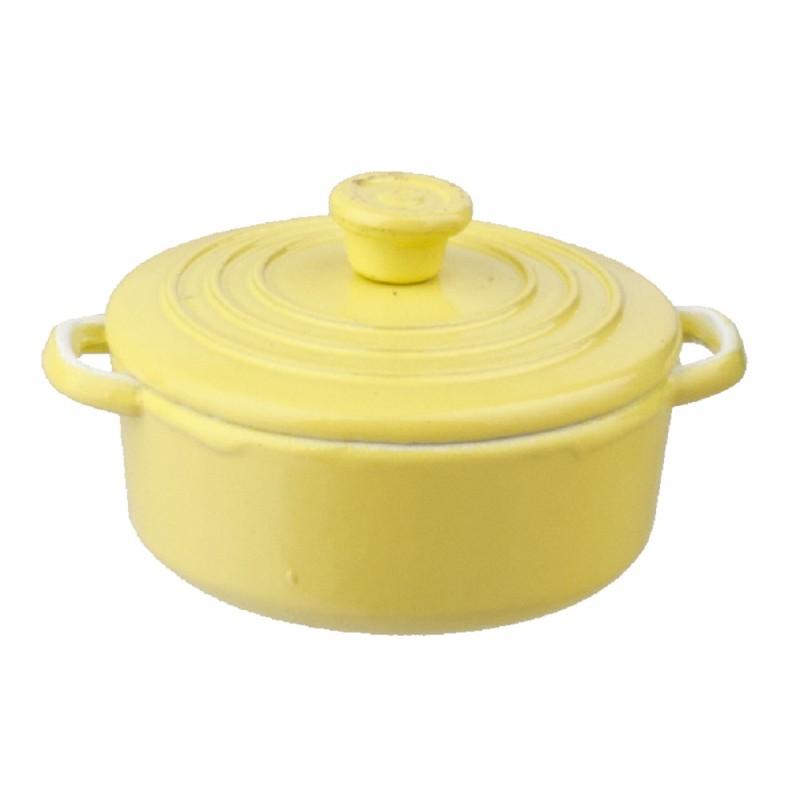 Dolls House Yellow Dutch Oven Stock Pot Cooking Dish Miniature Kitchen Accessory