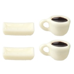 Dolls House 2 White Coffee Mugs and Saucers Modern Cafe Dining Accessory 1:12