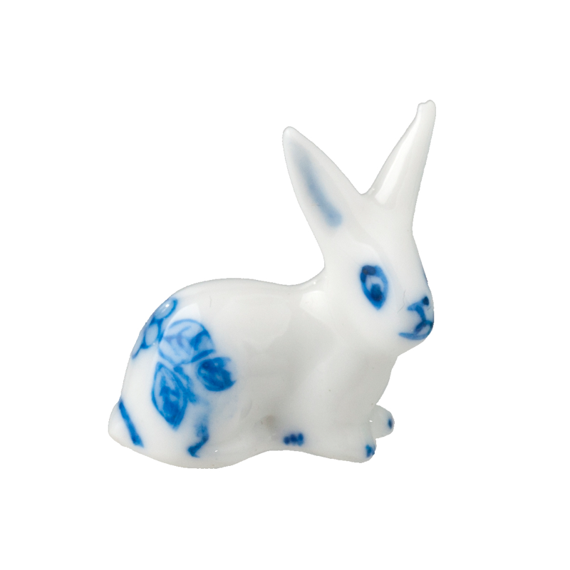 Dolls House White & Blue Bunny Rabbit Ornament Miniature Decor Accessory 1:12