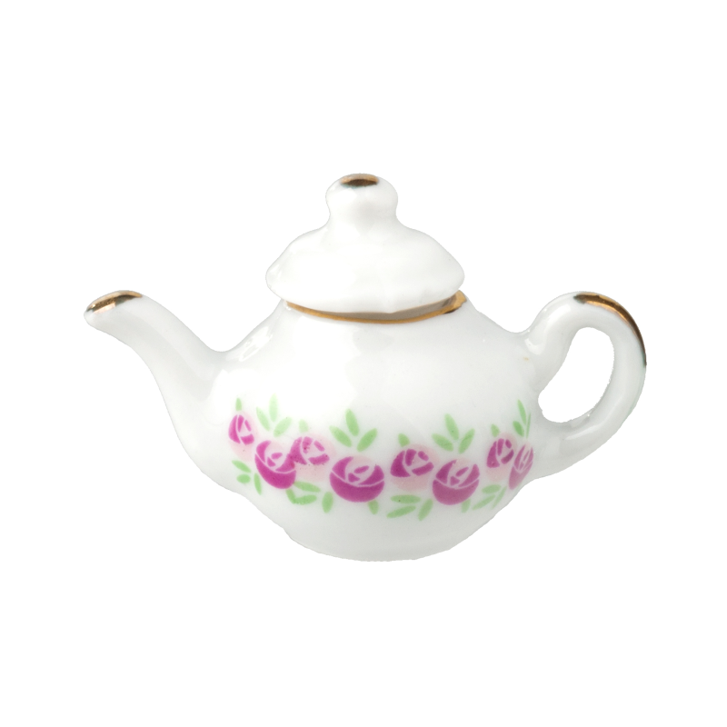 Dolls House Pink & White Floral Teapot Miniature Kitchen Dining Accessory 1:12