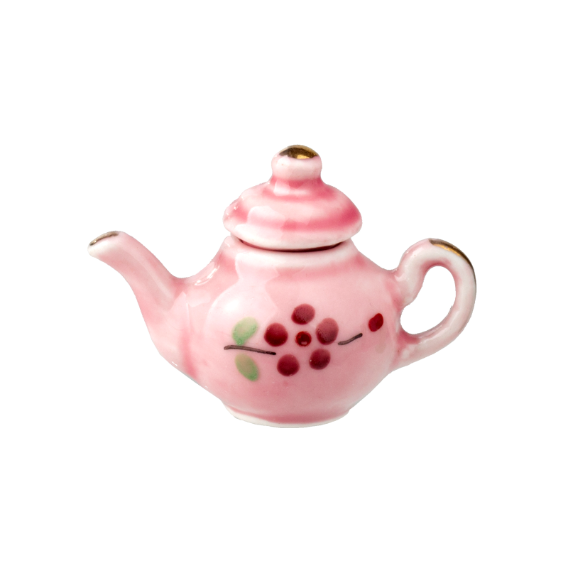 Dolls House Pink & Red Floral Teapot Miniature Kitchen Dining Accessory 1:12