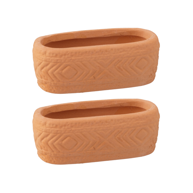 Dolls House 2 Embossed Terracotta Planters Miniature Plant Pots Garden Accessory