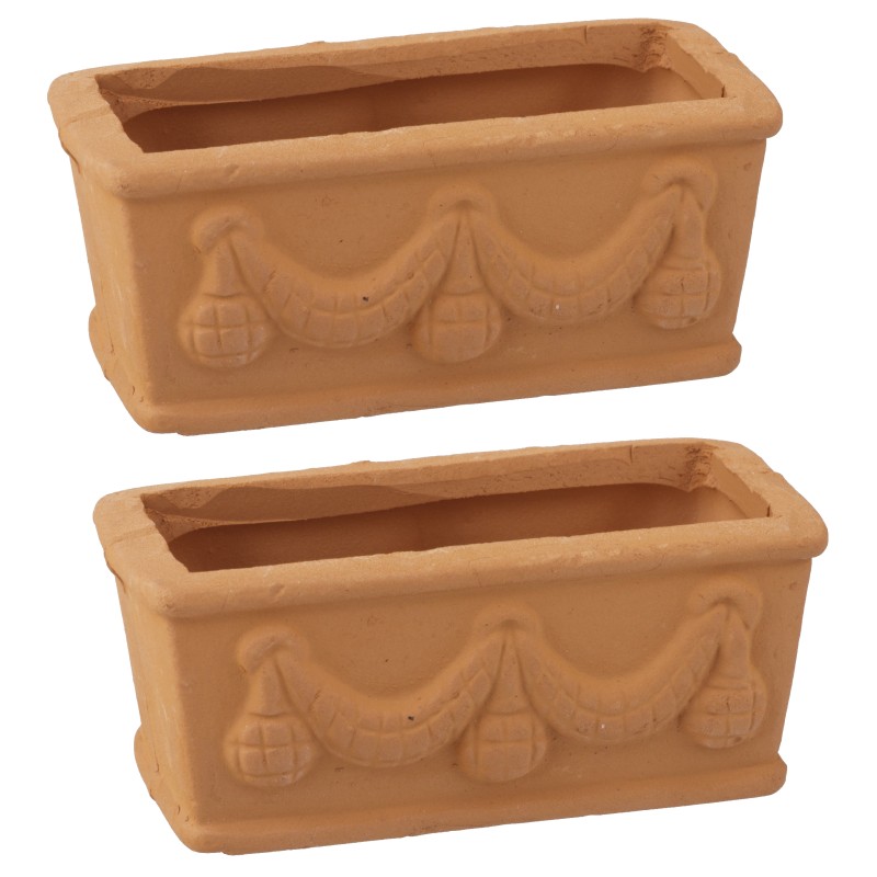 Dolls House 2 Swag Embossed Planters Miniature Plant Pots Garden Accessory