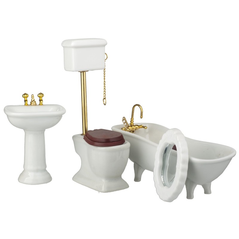 Dolls House White Victorian Bathroom Suite Porcelain Miniature Furniture Set