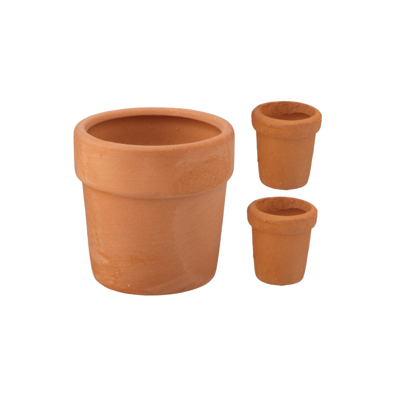 Dolls House 3 Round Terracotta Plant Pots Miniature Flower Garden Accessory 1:12