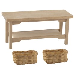 Dolls House Bare Wood Coffee Table with Shelf Modern Living Room Furniture 1:12