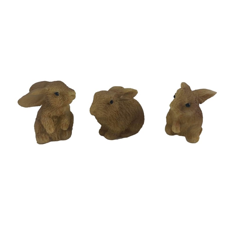 Dolls House Set of 3 Brown Rabbits Miniature Pet Animal Garden Accessory 1:12