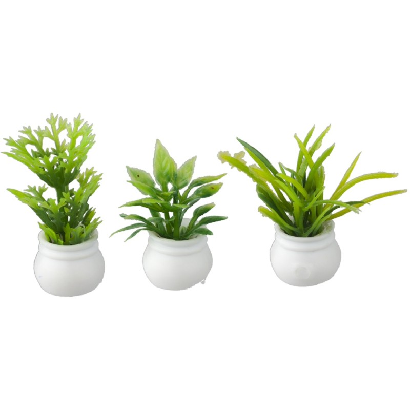 Dolls House Mixed Green Plants in White Pots Miniature Garden or Home Accessory