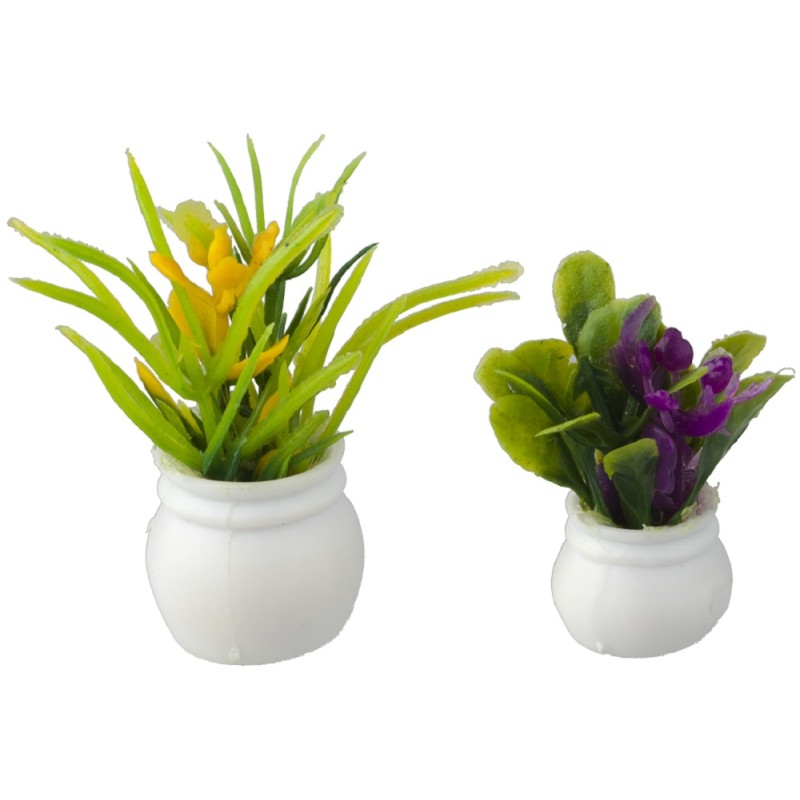 Dolls House Purple & Yellow Flowers Plant in Pots Miniature Garden Home Accessory