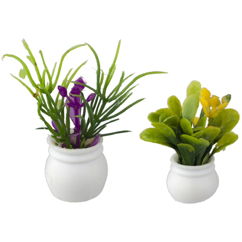 Dolls House Purple Flower & Green Plant in Pots Miniature Garden Home Accessory