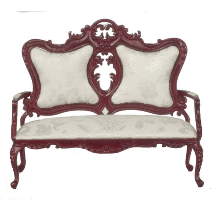 Dolls House Fancy Victorian Mahogany White Sofa Miniature Lounge Furniture