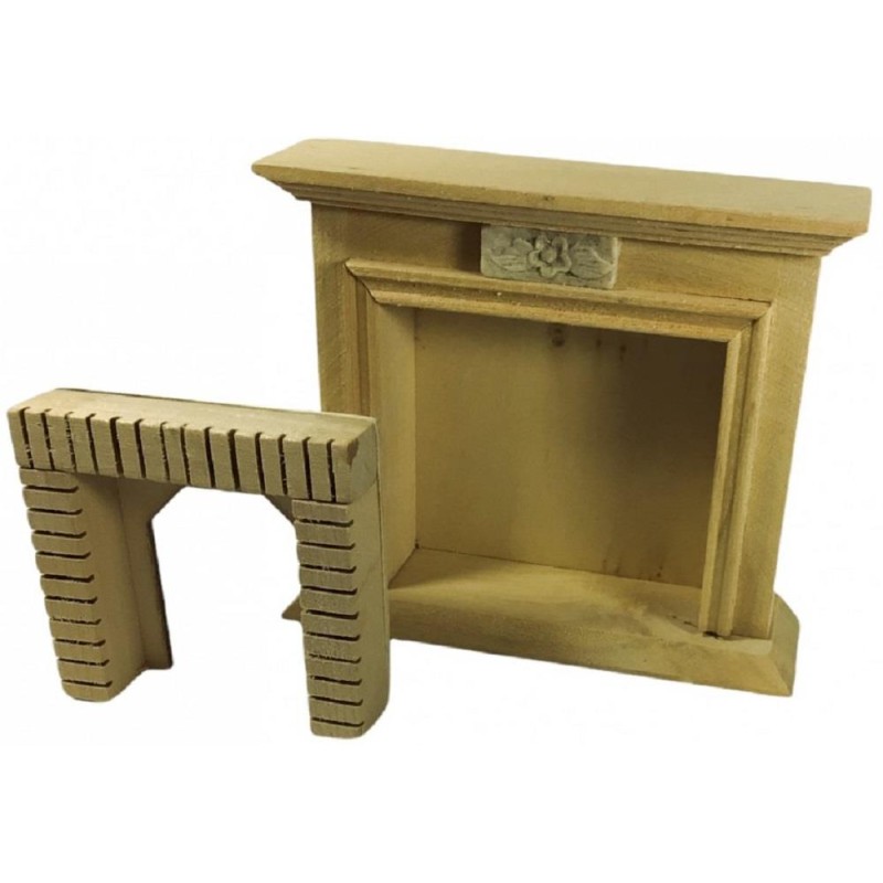 Dolls House Bare Wood Fireplace & Fire Surround Miniature Unfinished Furniture