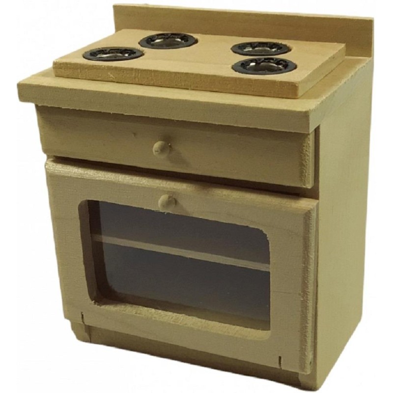 Dolls House Bare Wood Cooker Stove Unit Miniature Wooden Kitchen Furniture 1:12