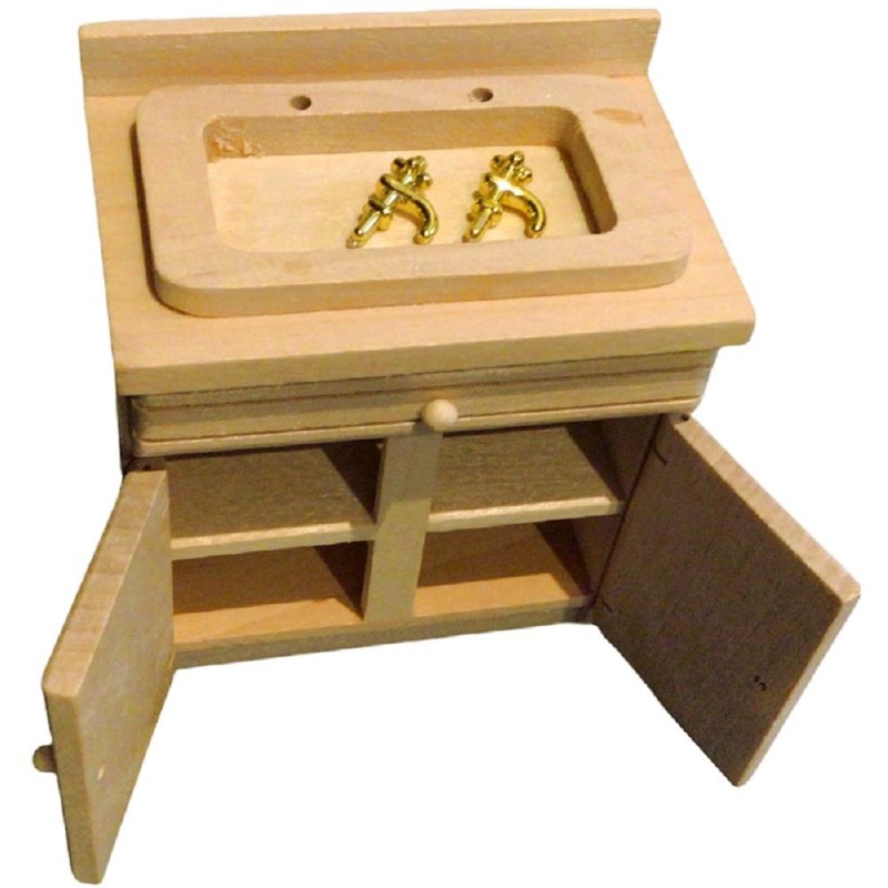 Dolls House Bare Wood Sink Unit Miniature Modern Kitchen Furniture 1:12 Scale