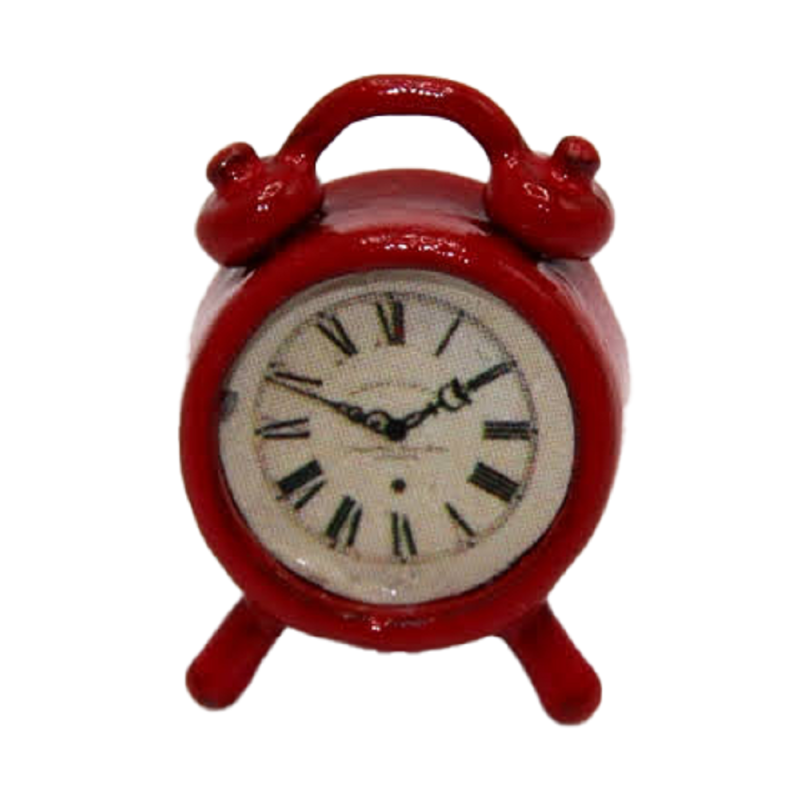 Dolls House Red Retro Alarm Clock Miniature 1:12 Scale Bedroom Accessory 