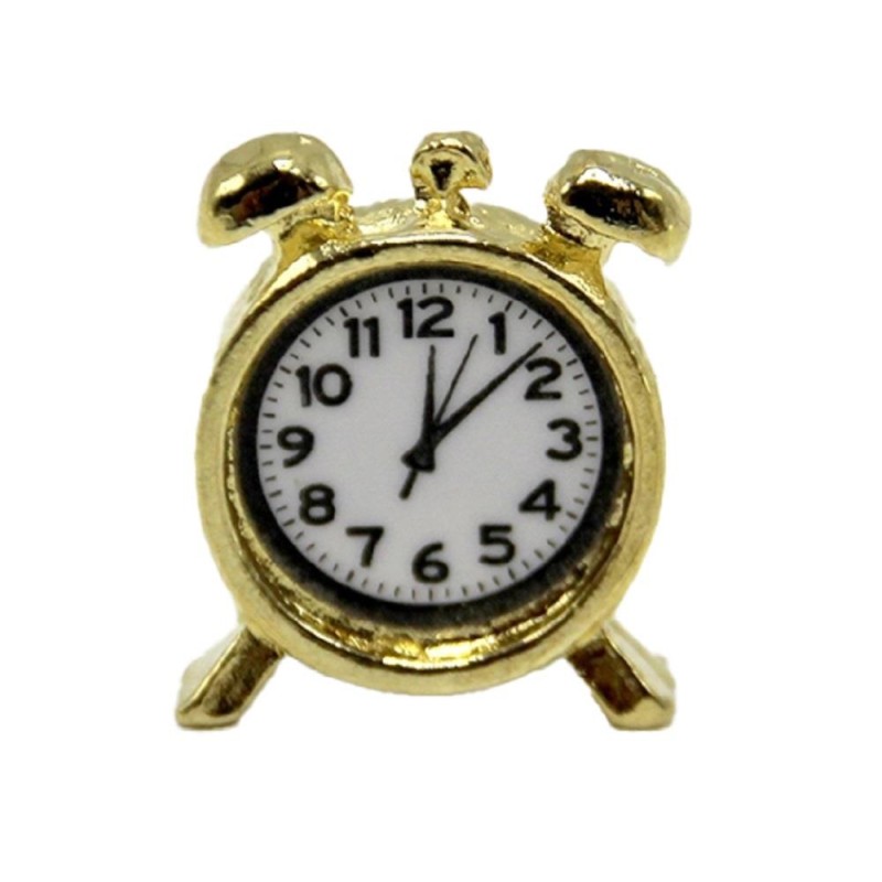 Dolls House Brass Alarm Clock Miniature Retro Gold Bedroom Accessory 1:12 Scale