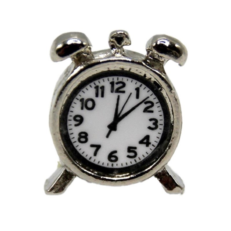 Dolls House Silver Alarm Clock Miniature Retro Bedroom Accessory 1:12 Scale