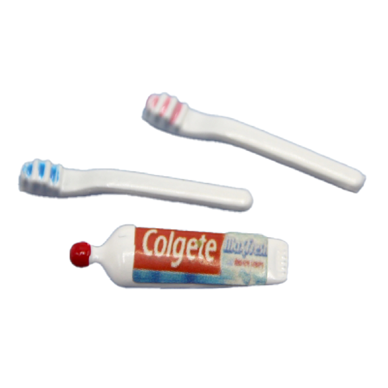 Dolls House 2 Toothbrushes and Toothpaste Miniature Bathroom Accessory Set