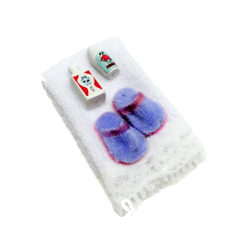 Dolls House White Towel Slippers & Bubble Baths Bathroom Accessory
