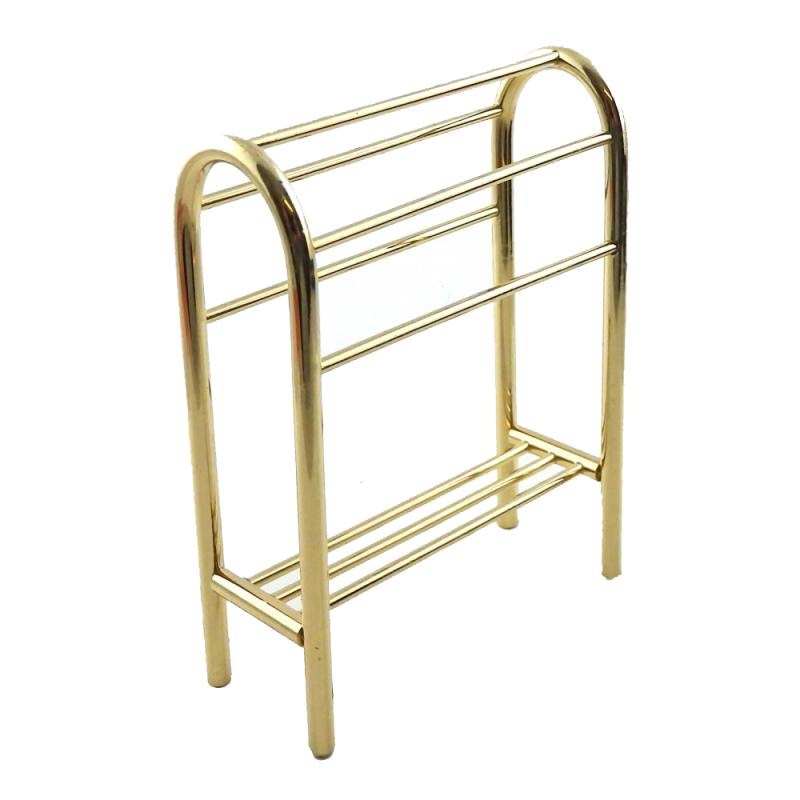 Dolls House Brass Towel Rail Rack Stand with Shelf Miniature Bathroom Accessory