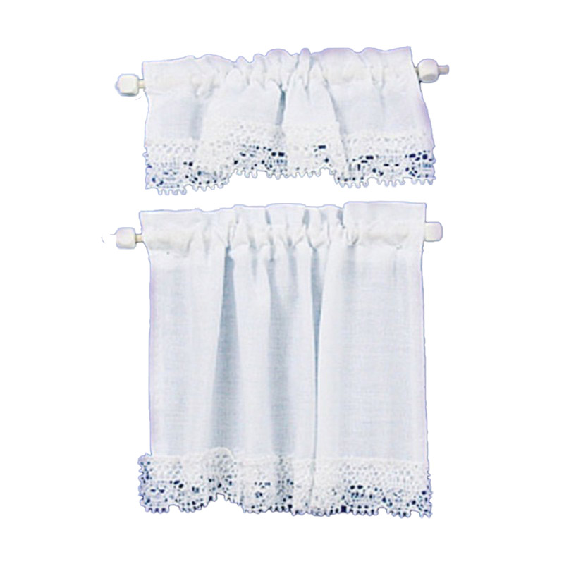 Dolls House White Curtain & Pelmet Set on Rails Miniature 1:12 Window Accessory