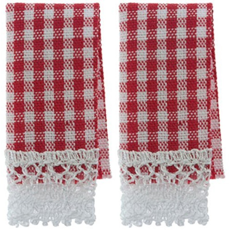 Dolls House Red Gingham Tea Towels Miniature Kitchen Cafe Accessory