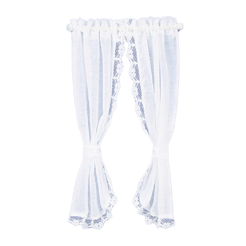 Dolls House White Sheer Curtains on Rail Miniature 1:12 Scale Window Accessory