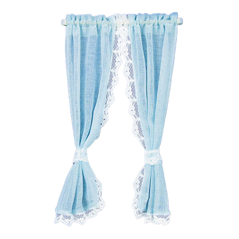 Dolls House Blue Sheer Curtains on Rail Miniature 1:12 Scale Window Accessory