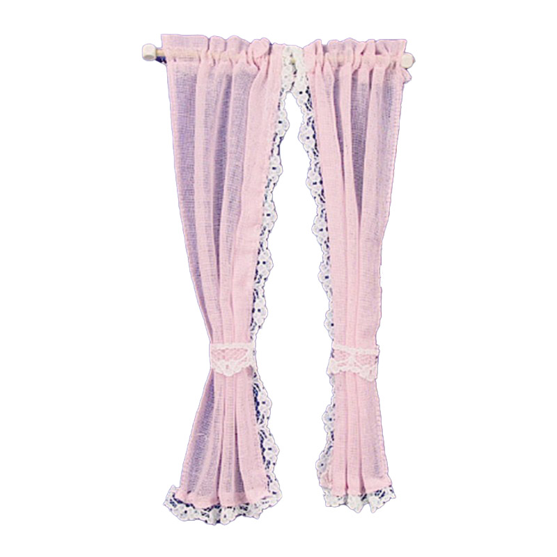 Dolls House Pink Sheer Curtains on Rail Miniature 1:12 Scale Window Accessory