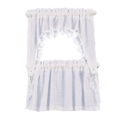 Dolls House White Curtain & Valance Set on Rails Miniature Window Accessory Dolls House White Curtain & Valance Set on Rails Miniature Window Accessory