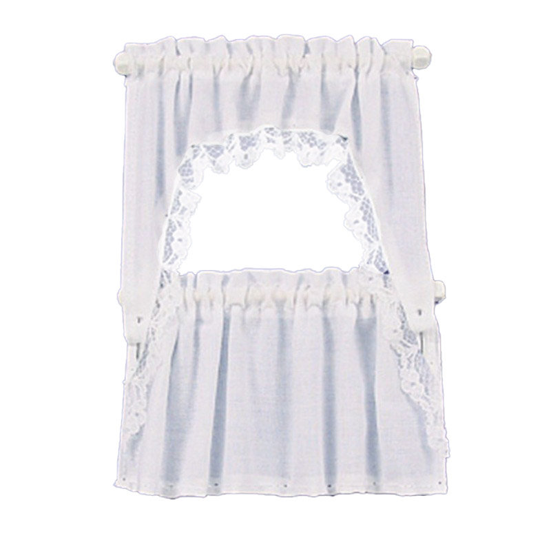 Dolls House White Curtain & Valance Set on Rails Miniature Window Accessory