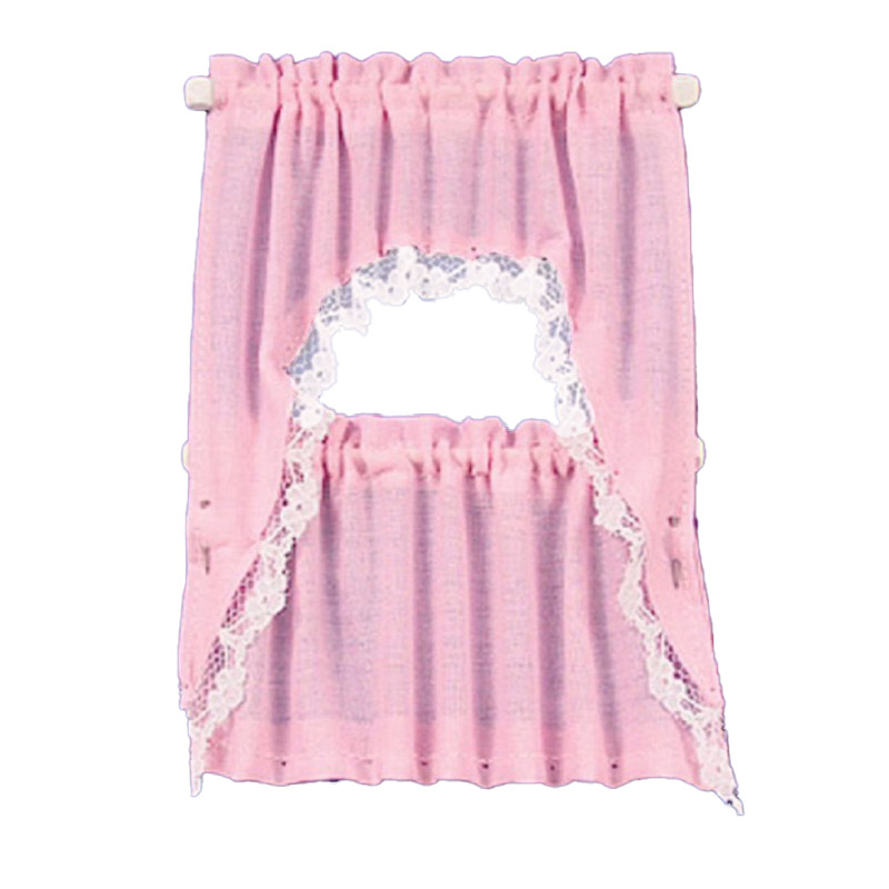 Dolls House Pink Cape Curtain Set Miniature 1:12 Scale Window Accessory
