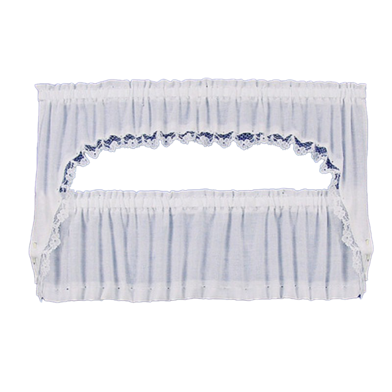 Dolls House White Picture Window Cape Curtain Set on Rails Window Accessory