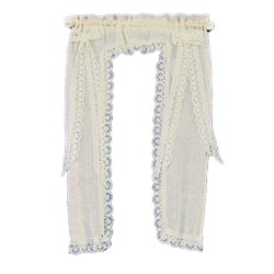 Dolls House Victorian Demi Curtains on Rail Cream 1:12 Scale Window Accessory