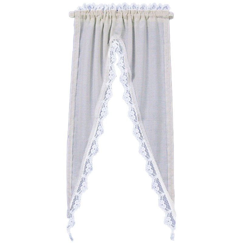 Dolls House Cream Tiffany Ruffle Curtains on Rail Miniature Window Accessory