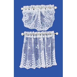 Dolls House White Crochet Swag & Curtain Net Lace Miniature Window Accessory Dolls House White Crochet Swag & Curtain Net Lace Miniature Window Accessory