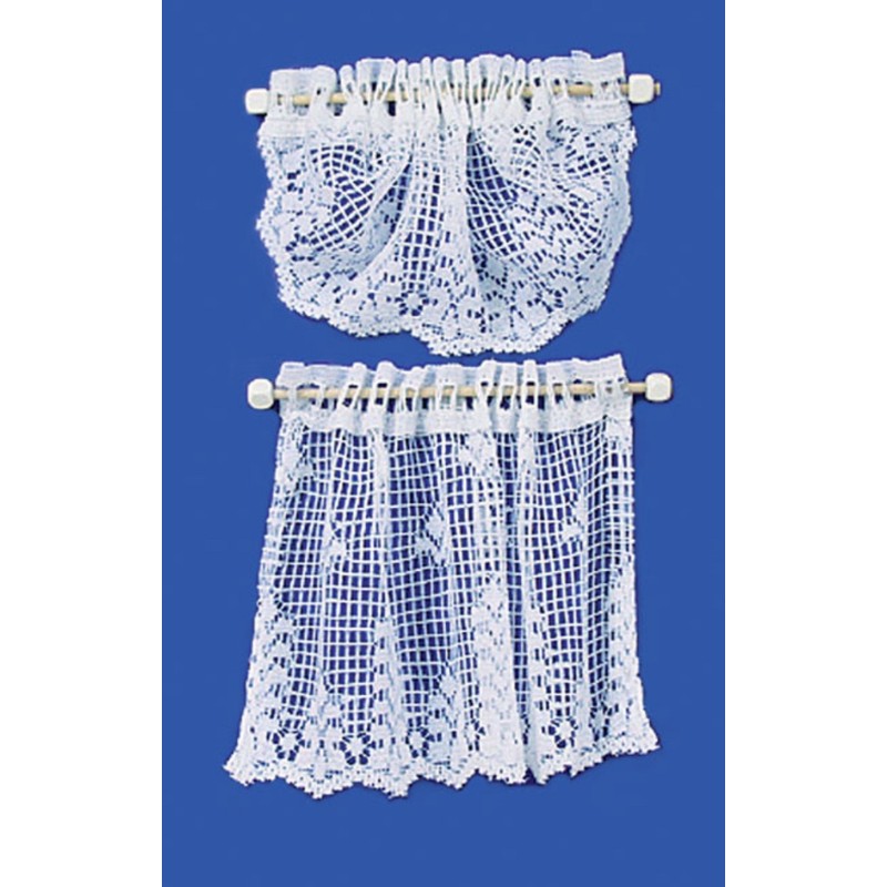 Dolls House White Crochet Swag & Curtain Net Lace Miniature Window Accessory