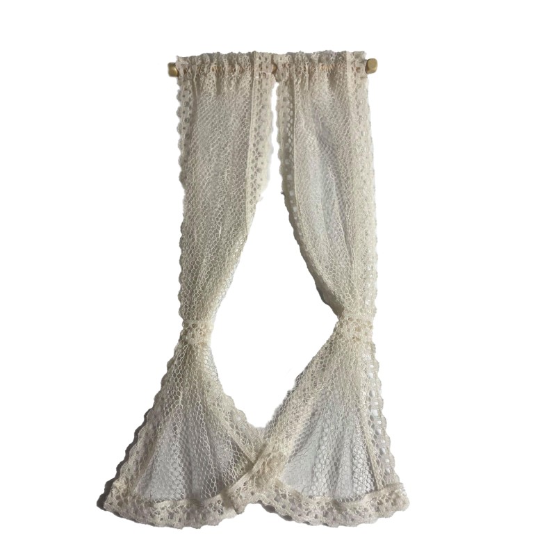 Dolls House Cream Sheer Curtains Net Lace Drapes Miniature 1:12 Window Accessory