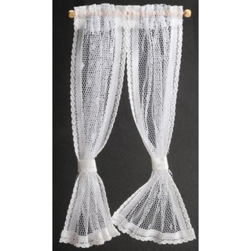 Dolls House White Sheer Curtains Net Lace Drapes Miniature 1:12 Window Accessory