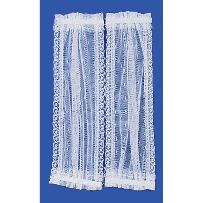 Dolls House White Double Panel Lace Door Curtains Window Accessory 1:12 Scale